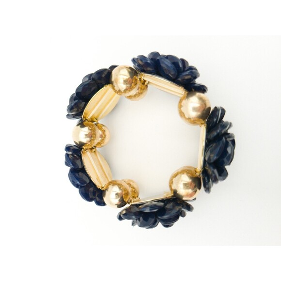 Chelsea NYC Blue Acrylic Rhinestone Flowers Bracelet & Earrings Set Statement - Picture 5 of 7